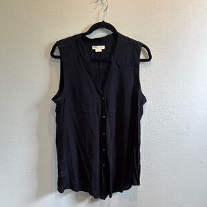 Black Sleeveless Button-Up Top